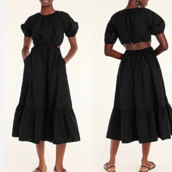 J. Crew Dresses & Skirts - J. CREW SIDE-CUTOUT COTTON POPLIN MIDI DRESS Black 4 $128